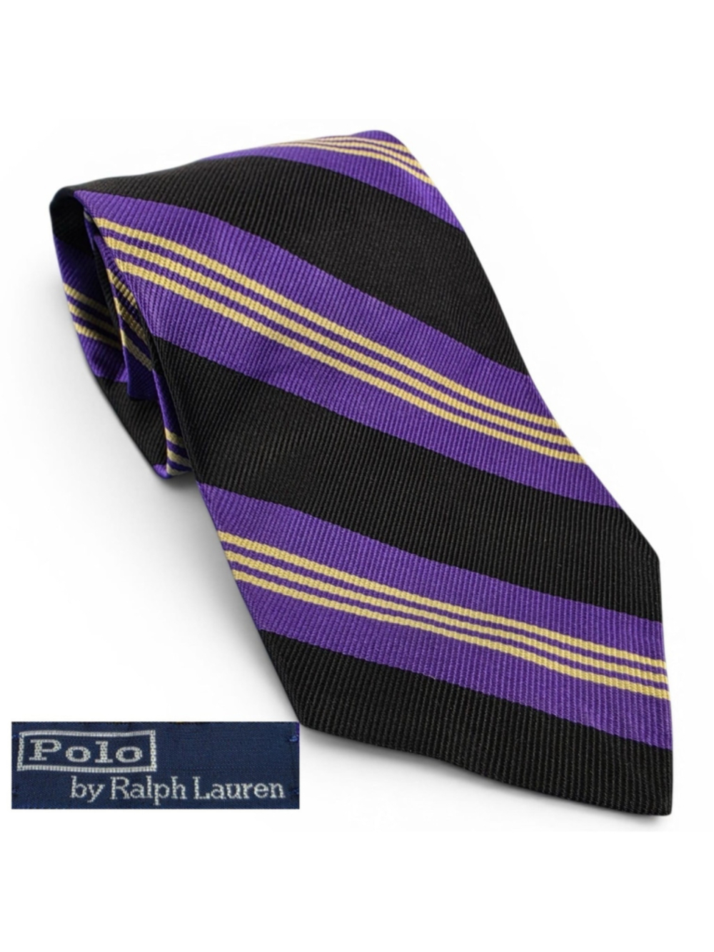 Vintage Polo Ralph Lauren Purple Black Striped Silk Tie Classic Necktie